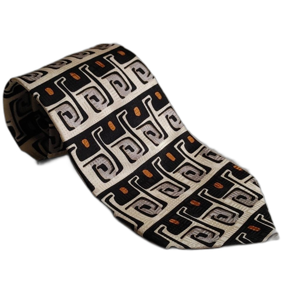 Men's Vintage Ziggurat By Mulberry Neckwear Tie Black Gray Rust Tan